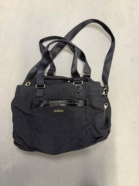 Kipling Black Nylon Shoulder Tote with Gold Hardware